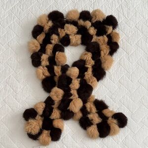 Rabbit Fur Brown and Tan Pom Pom Scarf